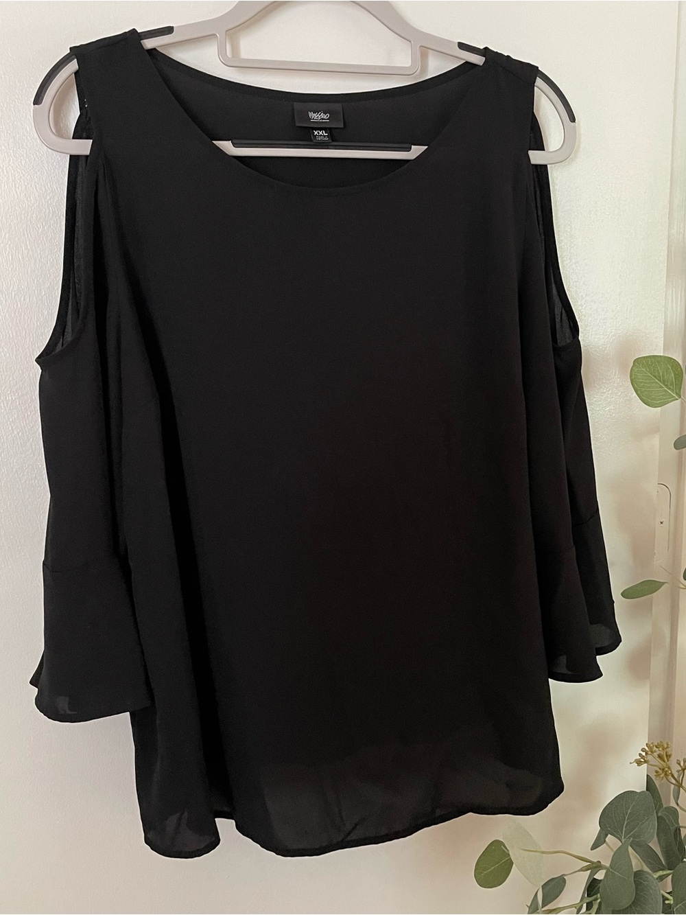 Moschino Black Cold-Shoulder Chiffon Blouse
